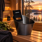 Black Steel Sauna Bucket, Ladle & Thermo-Hygrometer Set