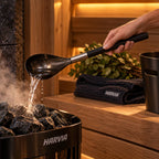 Black Steel Sauna Bucket, Ladle & Thermo-Hygrometer Set