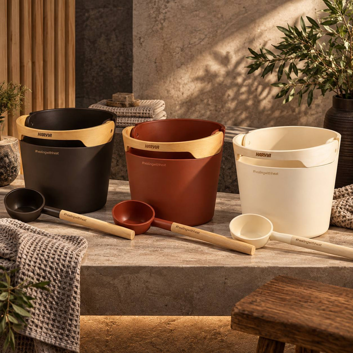 Terracotta Sauna Bucket & Ladle Set