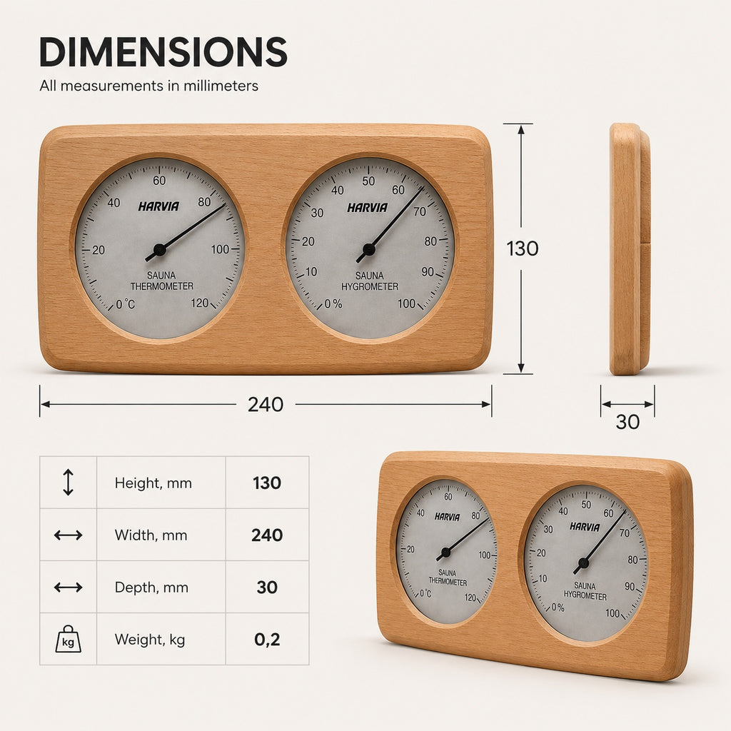 Wooden Sauna Thermo-Hygrometer – Temperature & Humidity Gauge